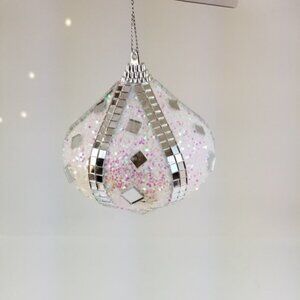 Pair of Mirror and glitter ornament 5" long X 4 1/2" Wide aprox.